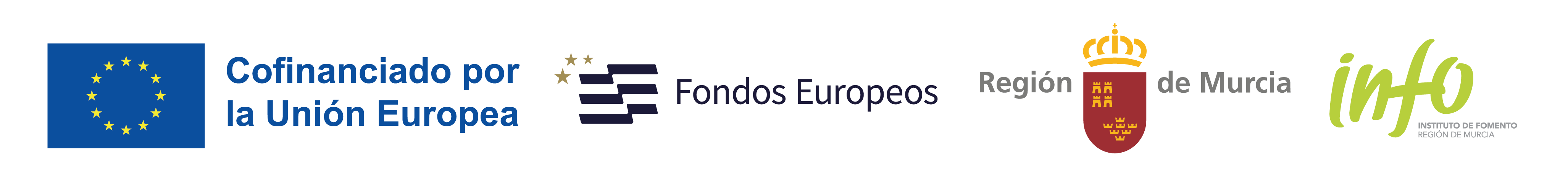 Logotipos oficiales del Programa FEDER Región de Murcia 2021–2027: Unión Europea, Fondos Europeos, Región de Murcia e INFO